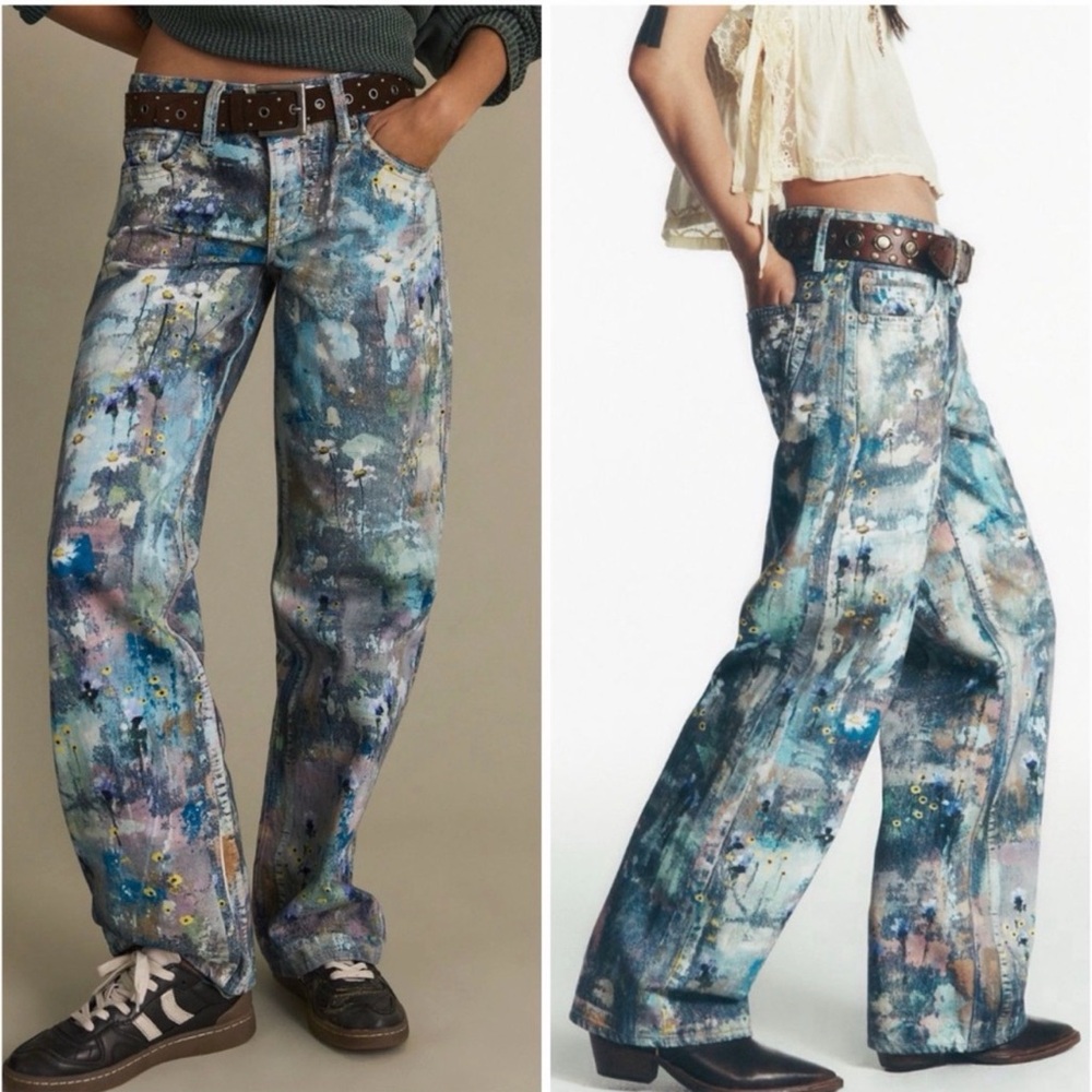 NWT Free People We The Free Tennessee Low-Rise Illusions Jeans floral canvas